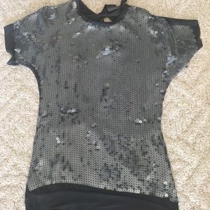 Sequin top with open back and ribbon tie